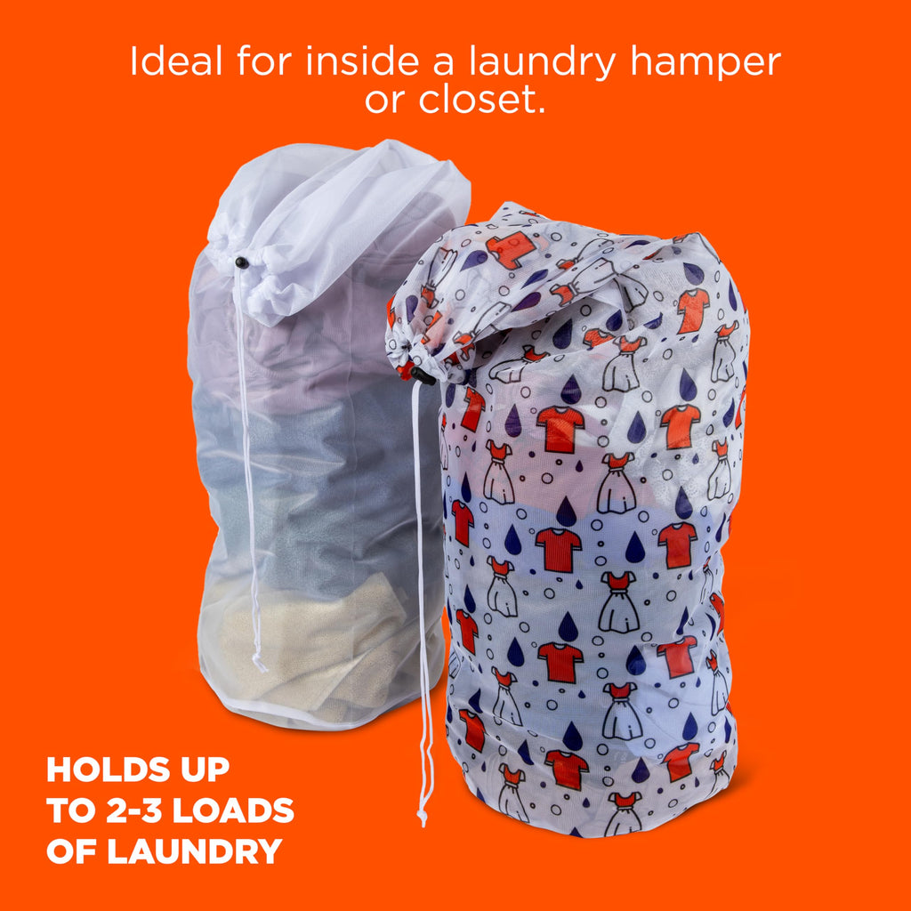 Tide Jumbo Mesh Laundry Bags, 2 Pack, 12" x 34", Holds Up to 3 Loads – Durable, Breathable Laundry Sack for Home, Dorm & Travel