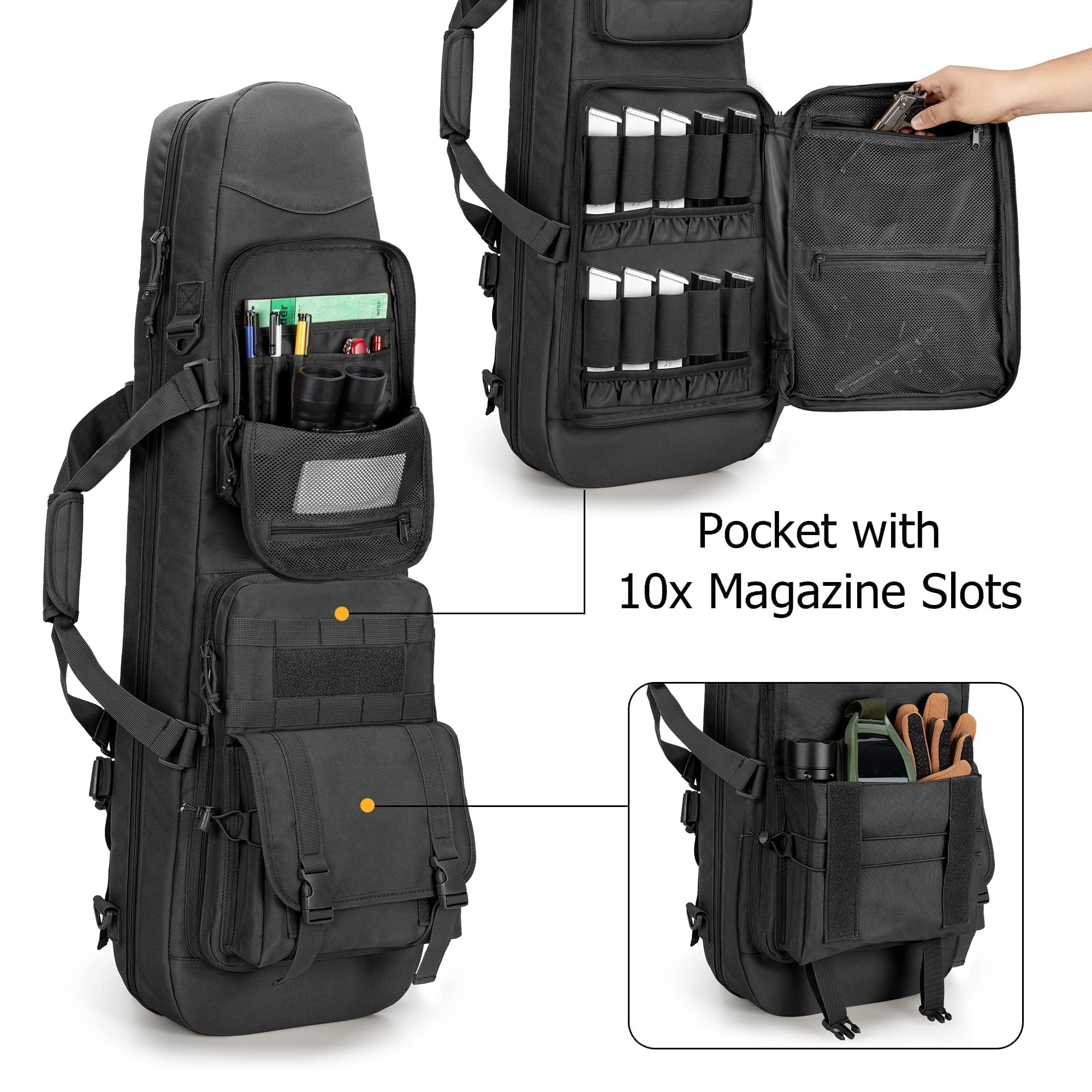 DSLEAF 36” Long Soft Rifle Case with Pistol Magazine Storage Bag for 2 Rifles and 23 Magazines, Black