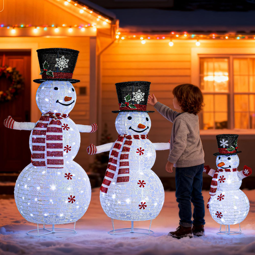 Zeravica Led Snowman Outdoor Decorations, 3PCS Cool White Lighted Snowman for Yard, Patio, Garden - Collapsible for Easy Storage Holiday Christmas Decor