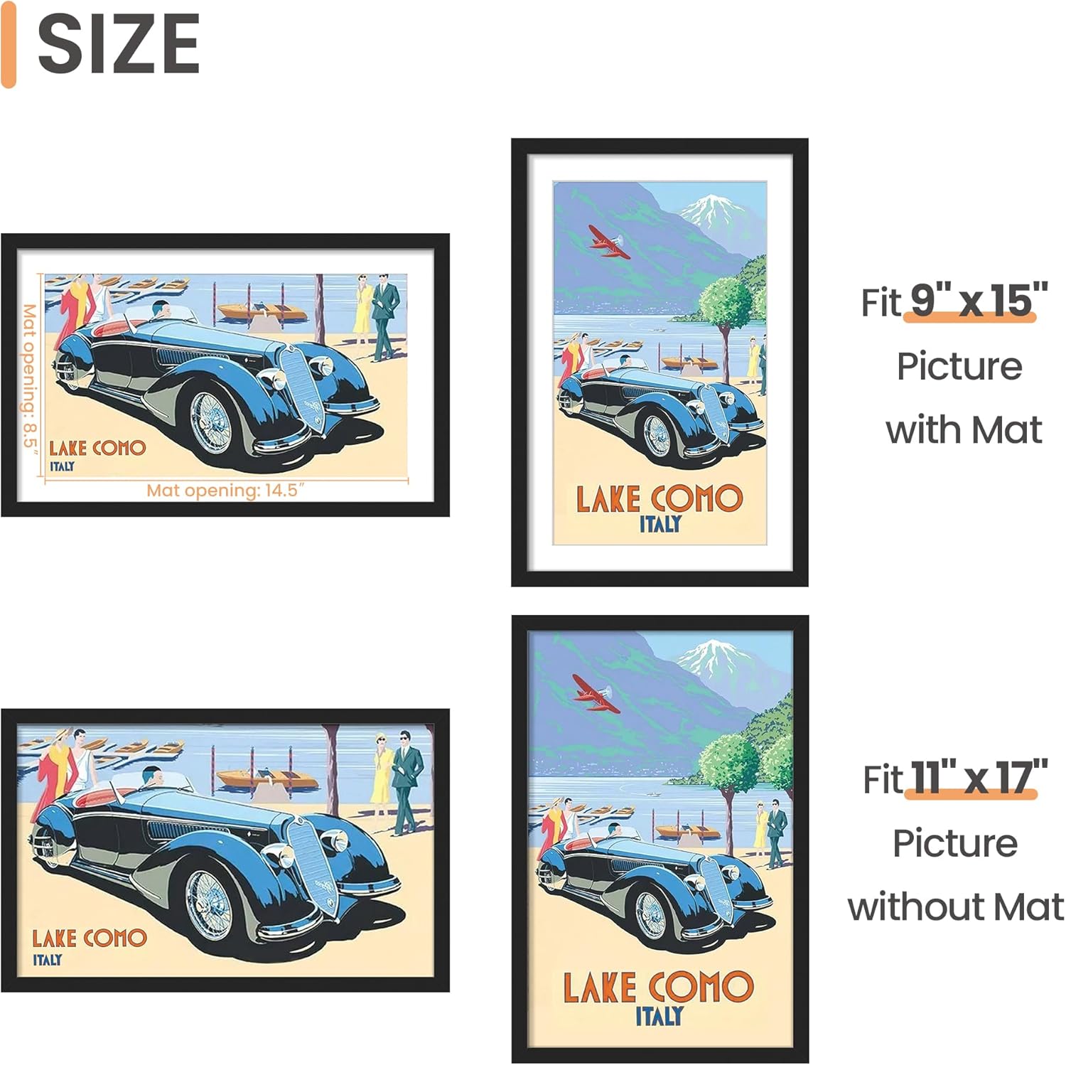Upsimples 11x17 Picture Frame - Versatile Display for 9x15 Photos with Mat or 11x17 Without - Black, 1 Pack