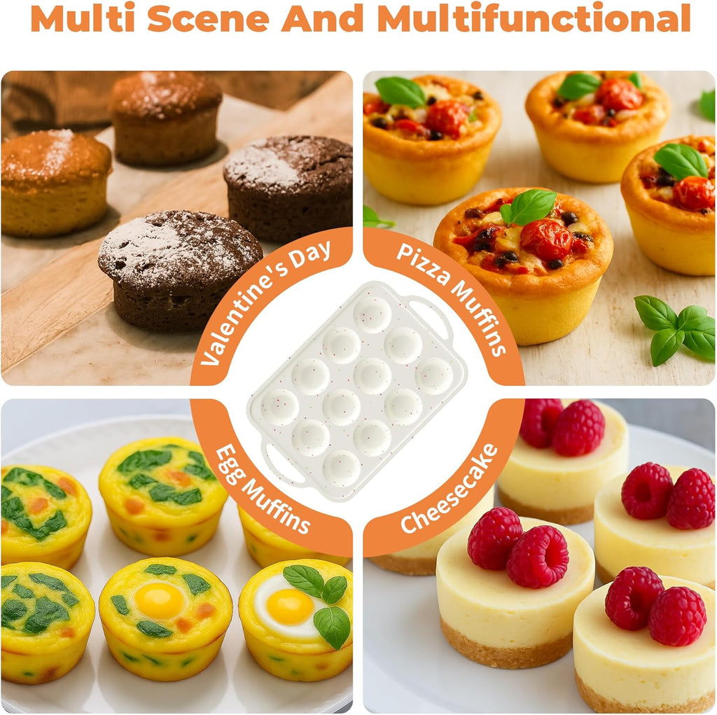 Skiennix Silicone Muffin Pan - 12-Cup Nonstick Baking Tray with Metal Reinforced Frame - BPA Free