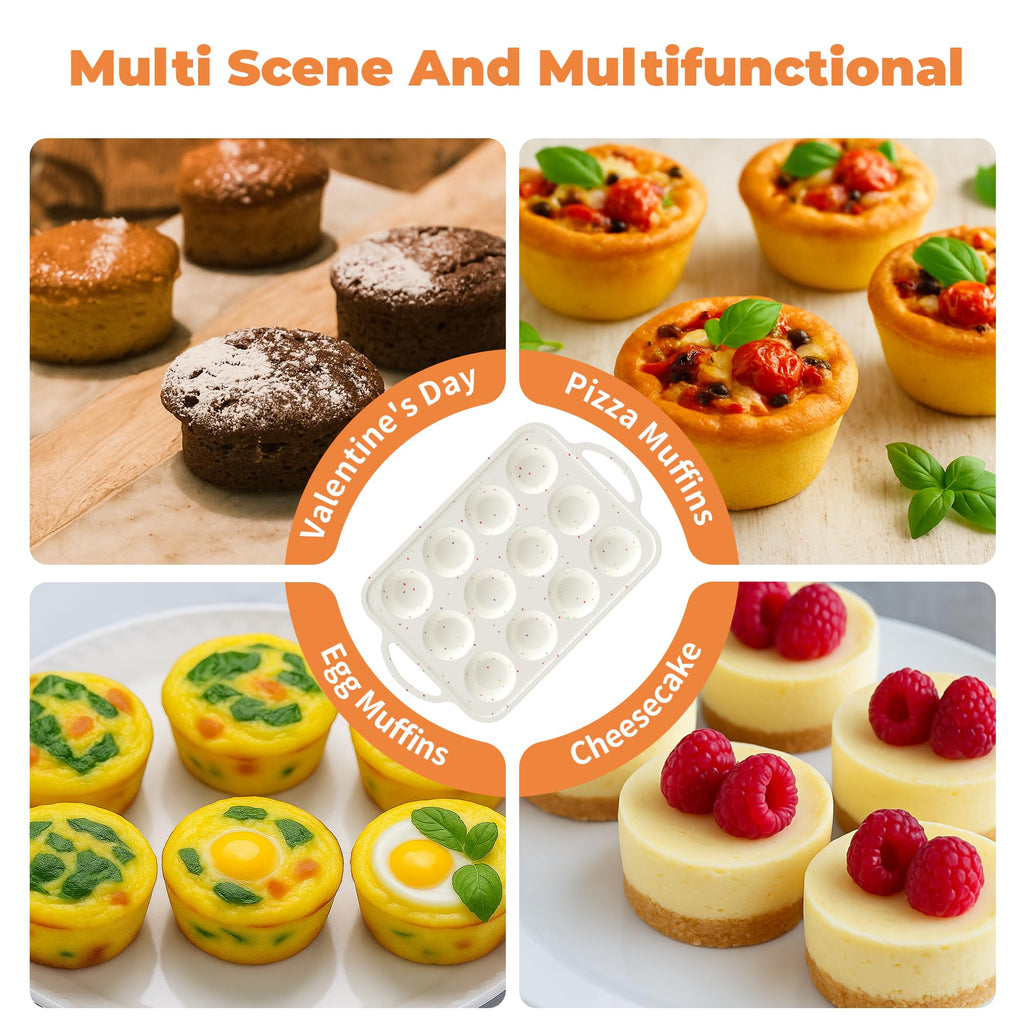 POSOSTO 2Pack Silicone Muffin Pan For Baking With Metal Reinforced Frame, 12 Cup Regular Size Nonstick Cupcake Pan, BPA Free Silicone Muffin Tray, Cupcake Baking Pan Molds for Oven
