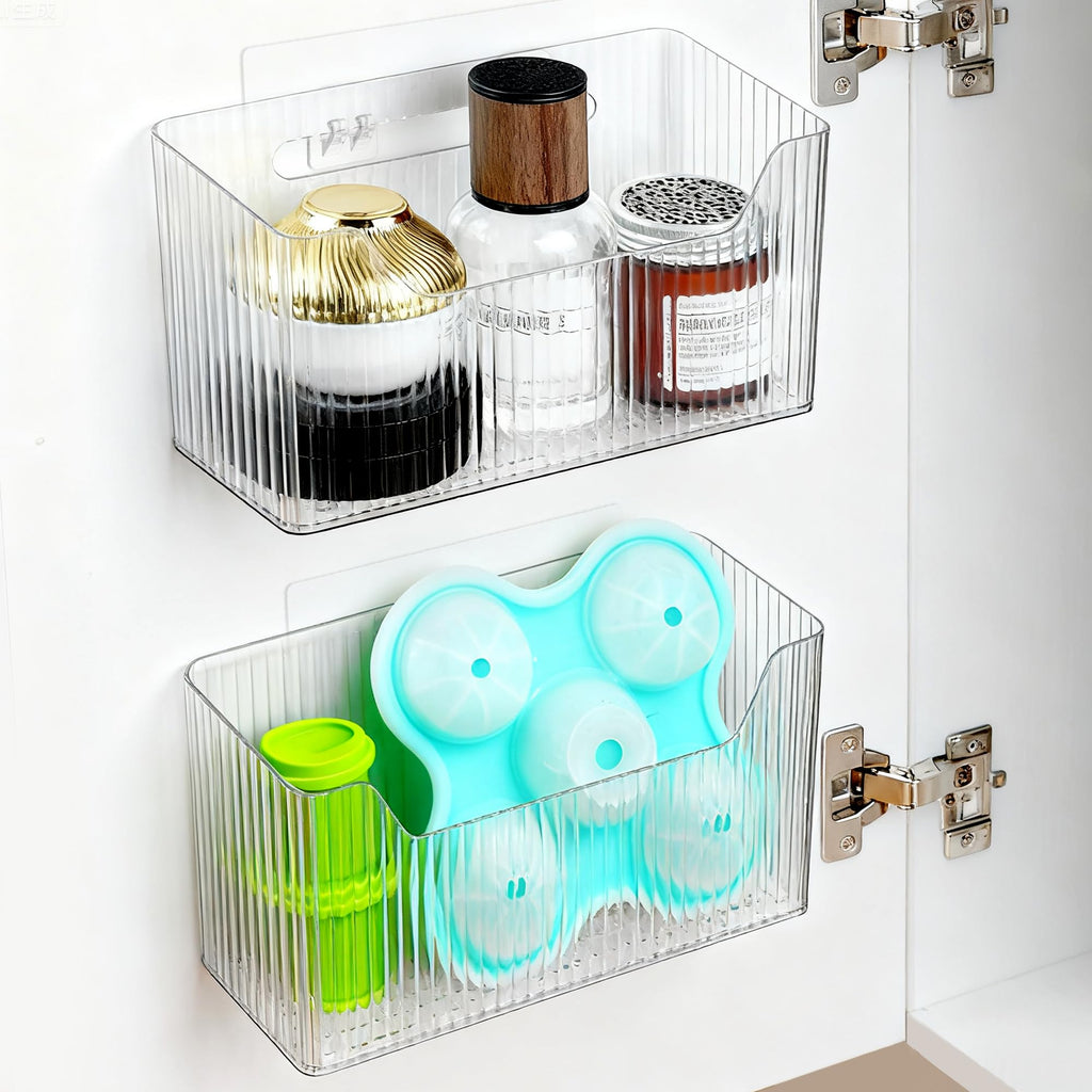 MZYIWUU 2 Pack Cabinet Door Organizer, Adhesive Wall Mounted Organizer Bins, Clear Storage Caddy, Stackable Basket for Kitchen Cabinets, Bathroom, Pantry, Office, and Tabletop Organization