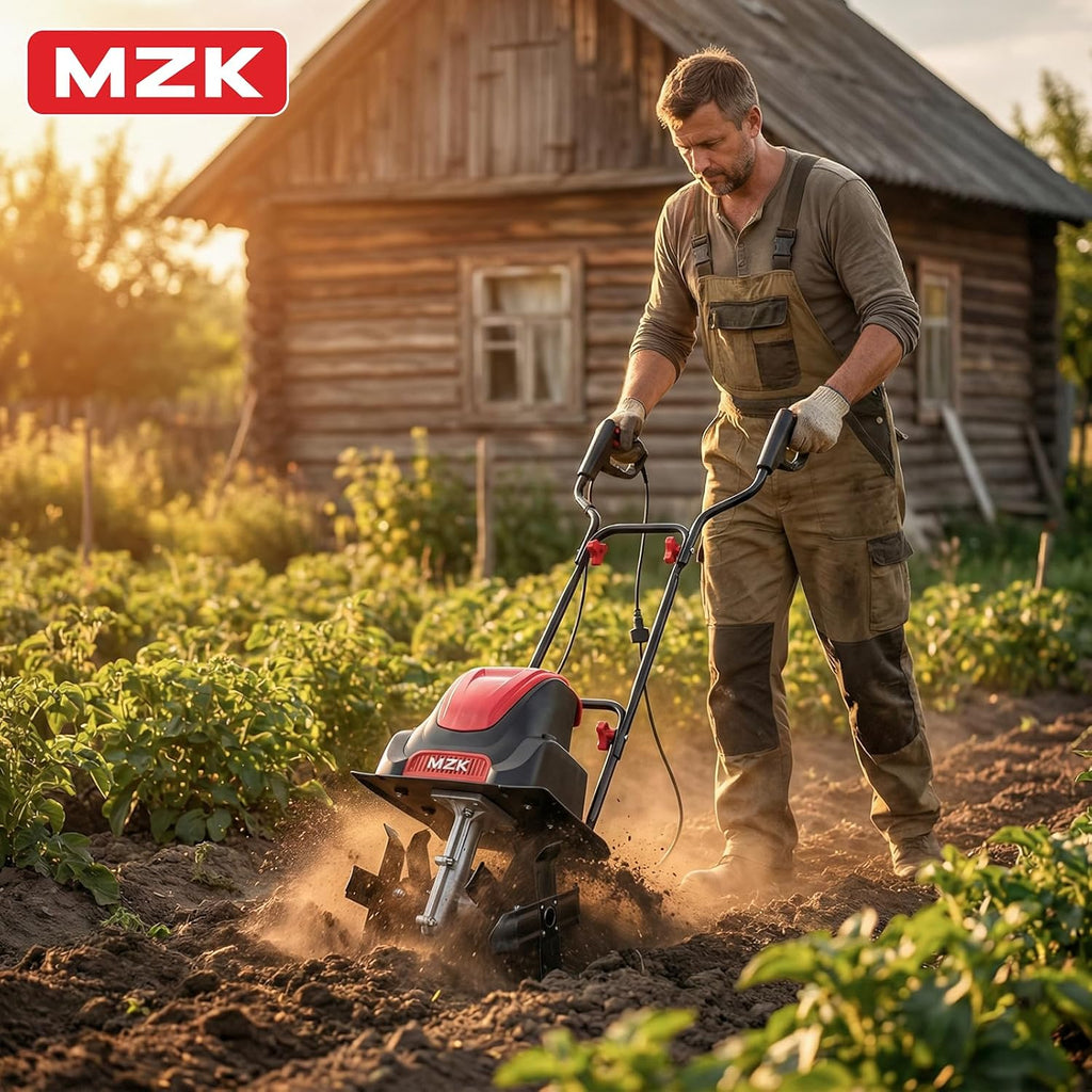 MZK Electric Tiller - 12-Inch 10.5 Amp Lightweight Cultivator for Easy Gardening | 8-Inch Tilling Depth