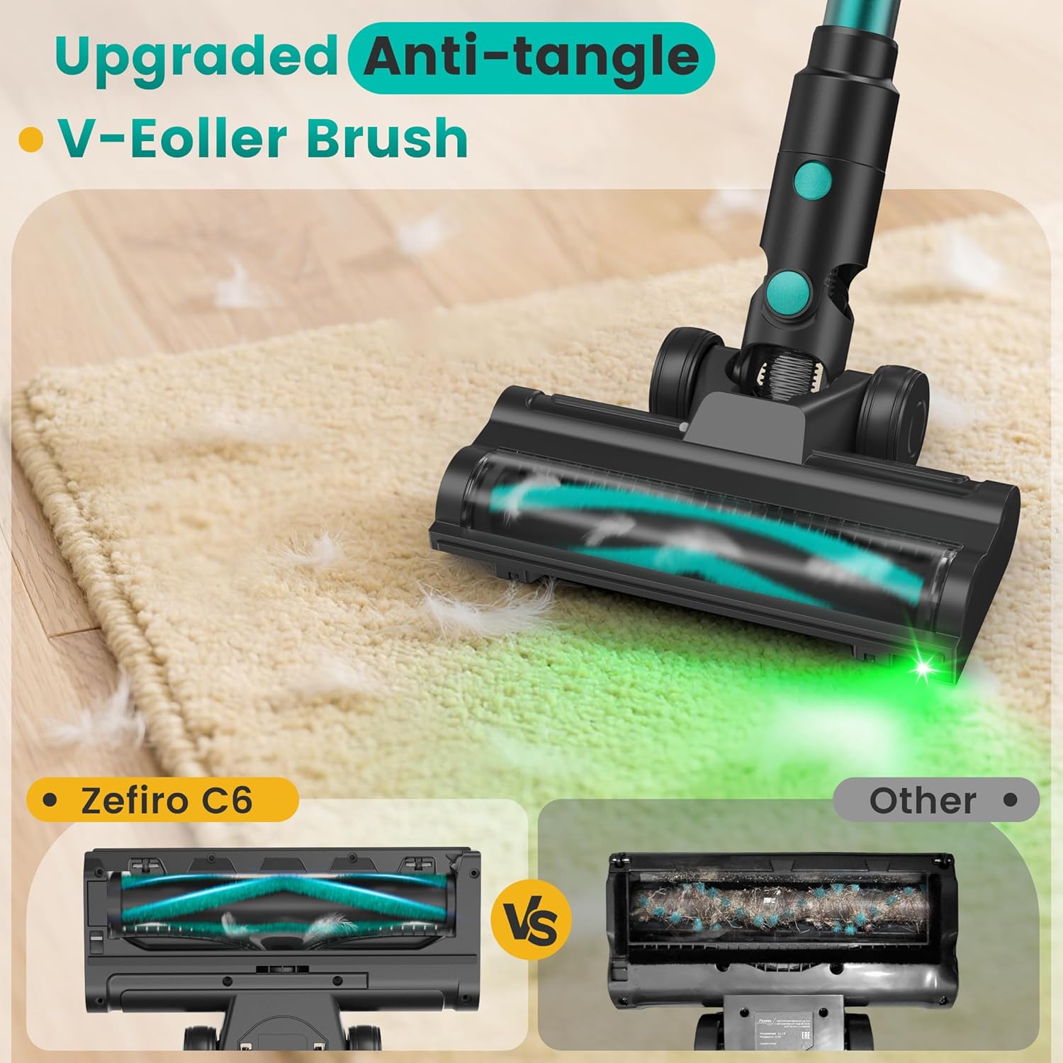 Zefiro 350W Cordless Vacuum Cleaner - 45 Minutes Runtime, Lightweight Design, 1.5L Dust Cup | Ideal for Hardwood Floors & Pet Hair (Green)