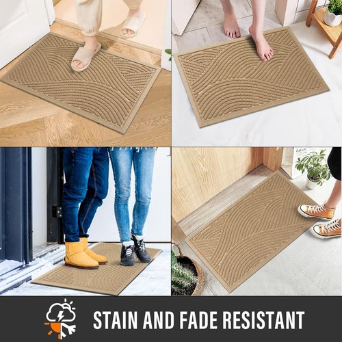 HIYARD Sturdy Front Door Mat - Absorbent, Non-Slip, Stain Resistant | Low Profile 29x17 Beige Doormat