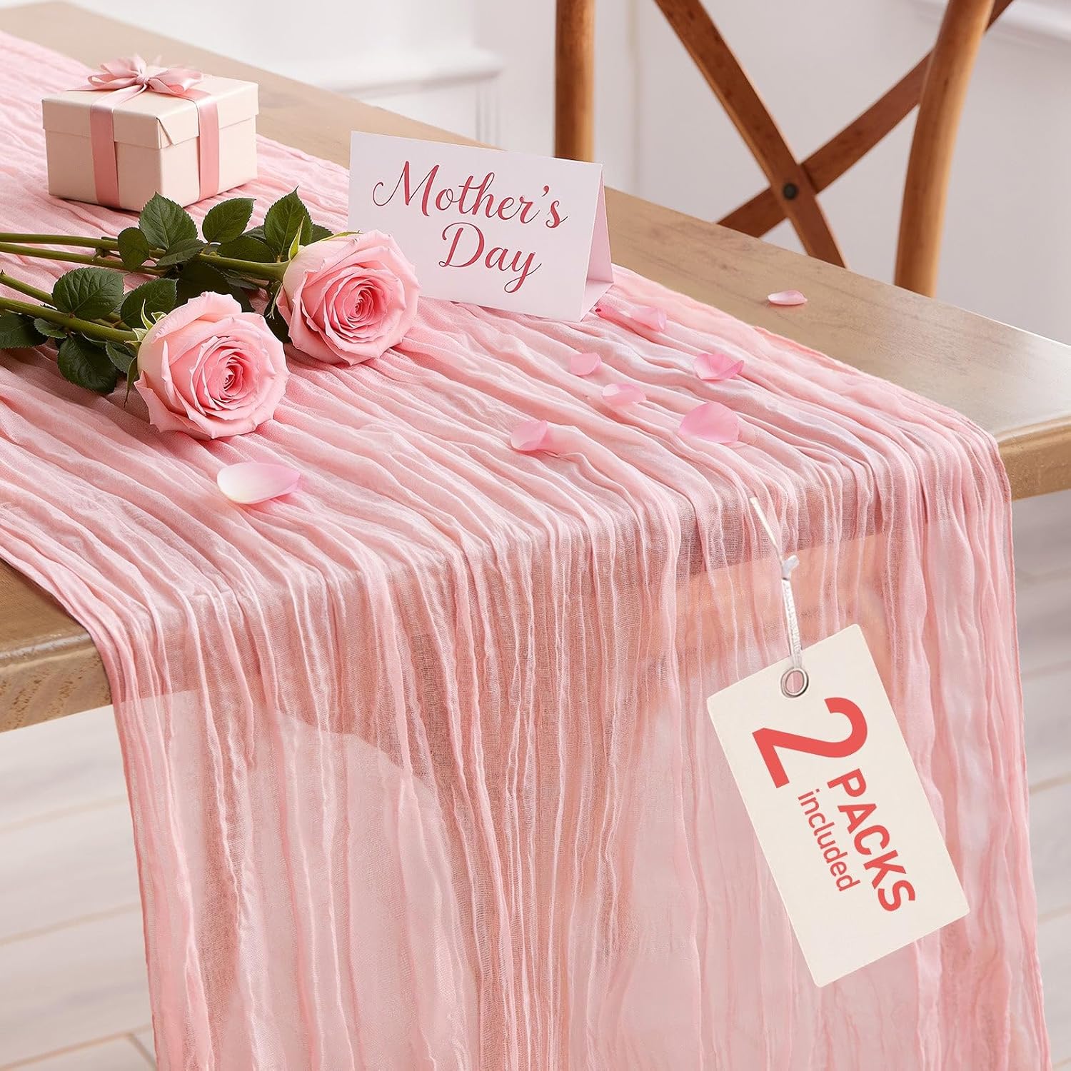Pureegg Cheesecloth Table Runner - 120'' Boho Gauze for Easter, Baby Shower & Wedding | Dusty Pink