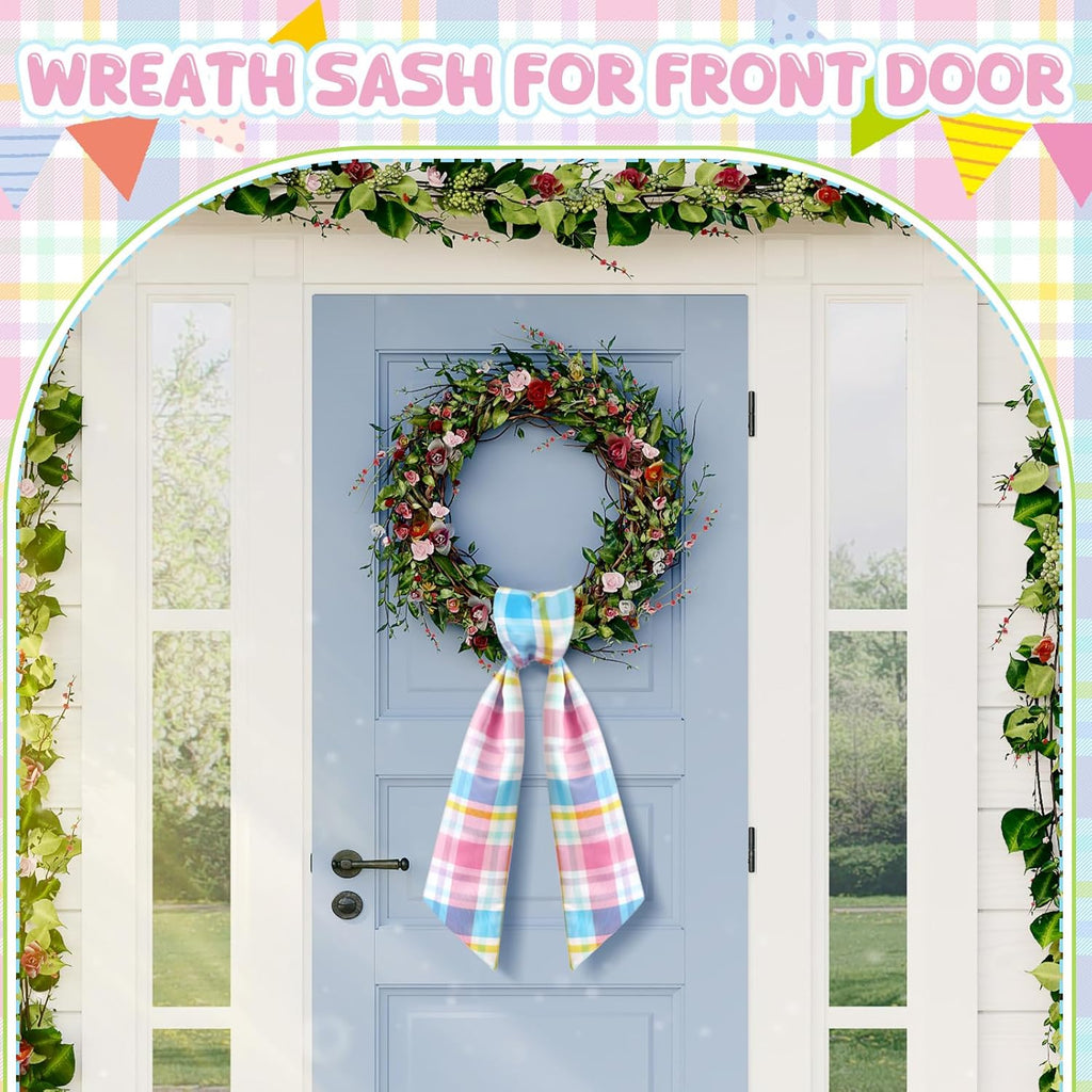 VitalCozy Easter Plaid Wreath Sash - Elegant Satin Ribbon for Monogrammed Decor | Indoor/Outdoor Use