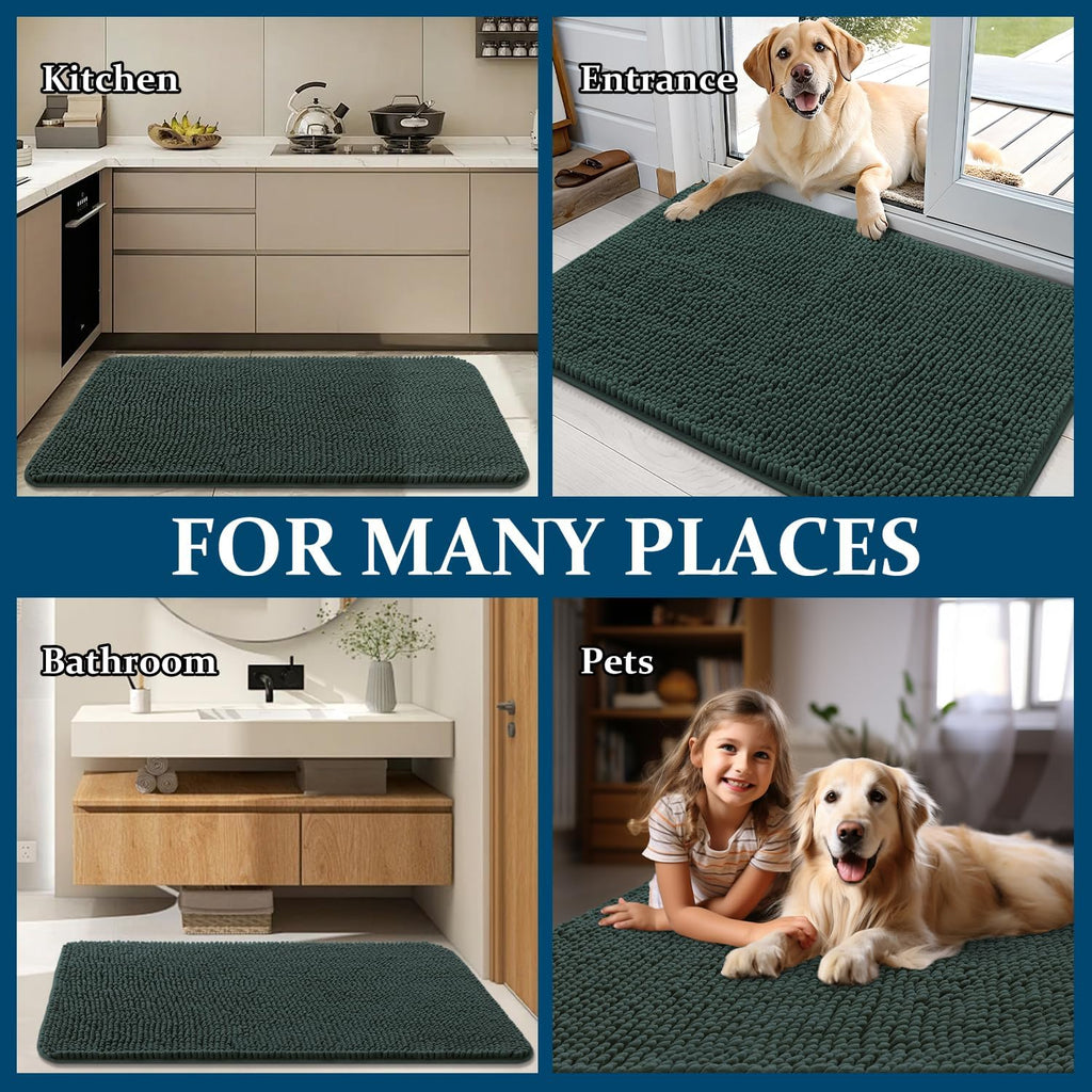 OLANLY Dog Door Mat - Absorbent Non-Slip Washable Doormat for Muddy Paws | 70x24 Blackish Green