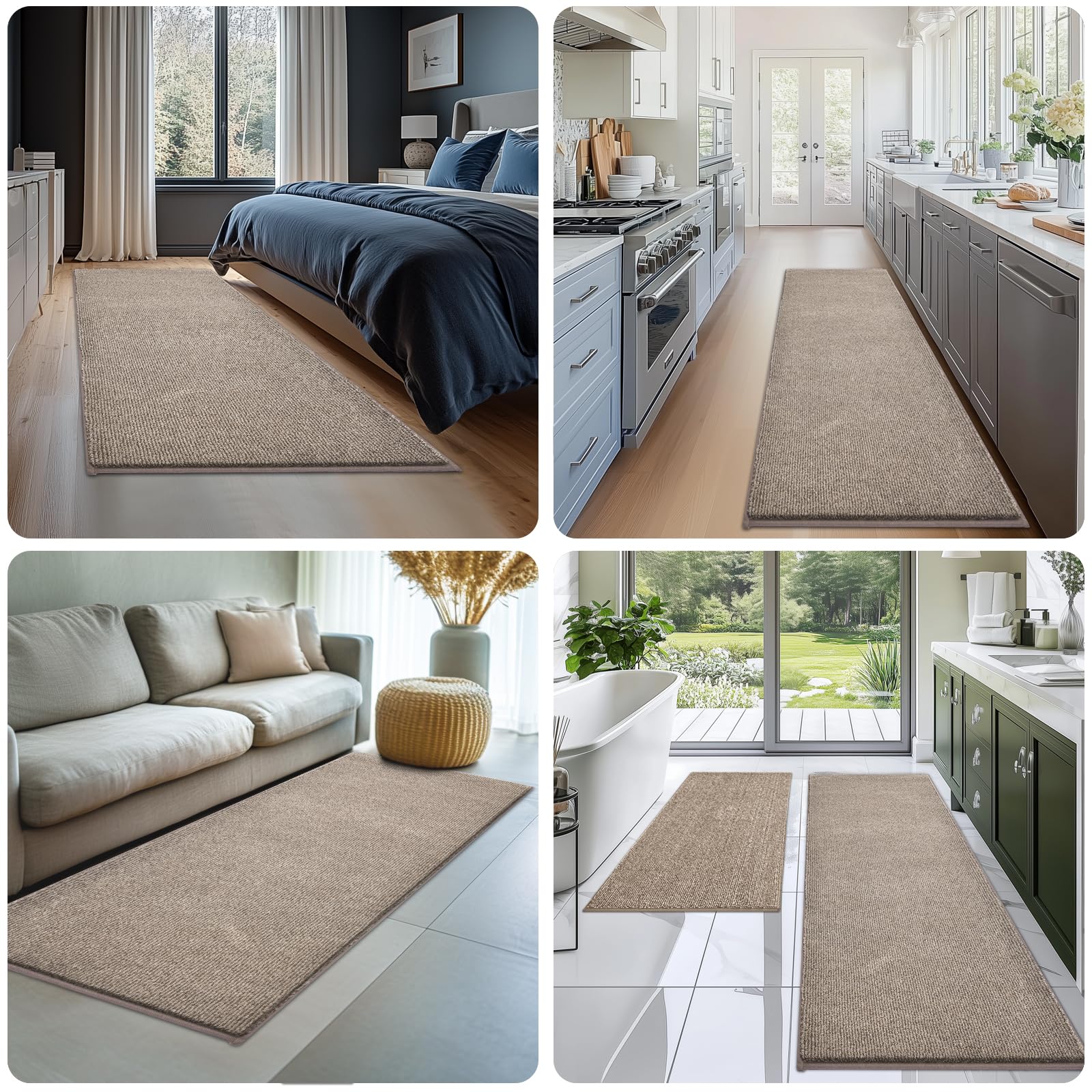DOMUSTEX Washable Kitchen Rug 24" x 82" / 60cm x 210cm, Non Slip Kitchen Mat for Floor, Absorbent Indoor Entryway Runner Rug for Hallway, Laundry, Bathroom, Bedroom (Roll Packing)
