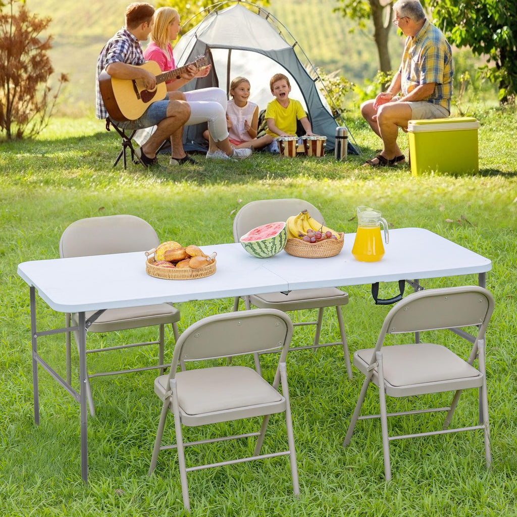 Simple Deluxe Foldable Table - Heavy Duty Portable Plastic Top & Steel Legs, Built-in Handle for Indoor Outdoor Party, Camping, White 4 FT, Standard