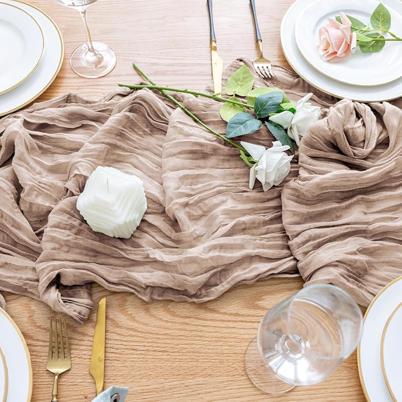 Nude Pink Cheesecloth Table Runner 10ft - Boho Gauze 4 Pack (Variation: Nude Pink+4 Pack)