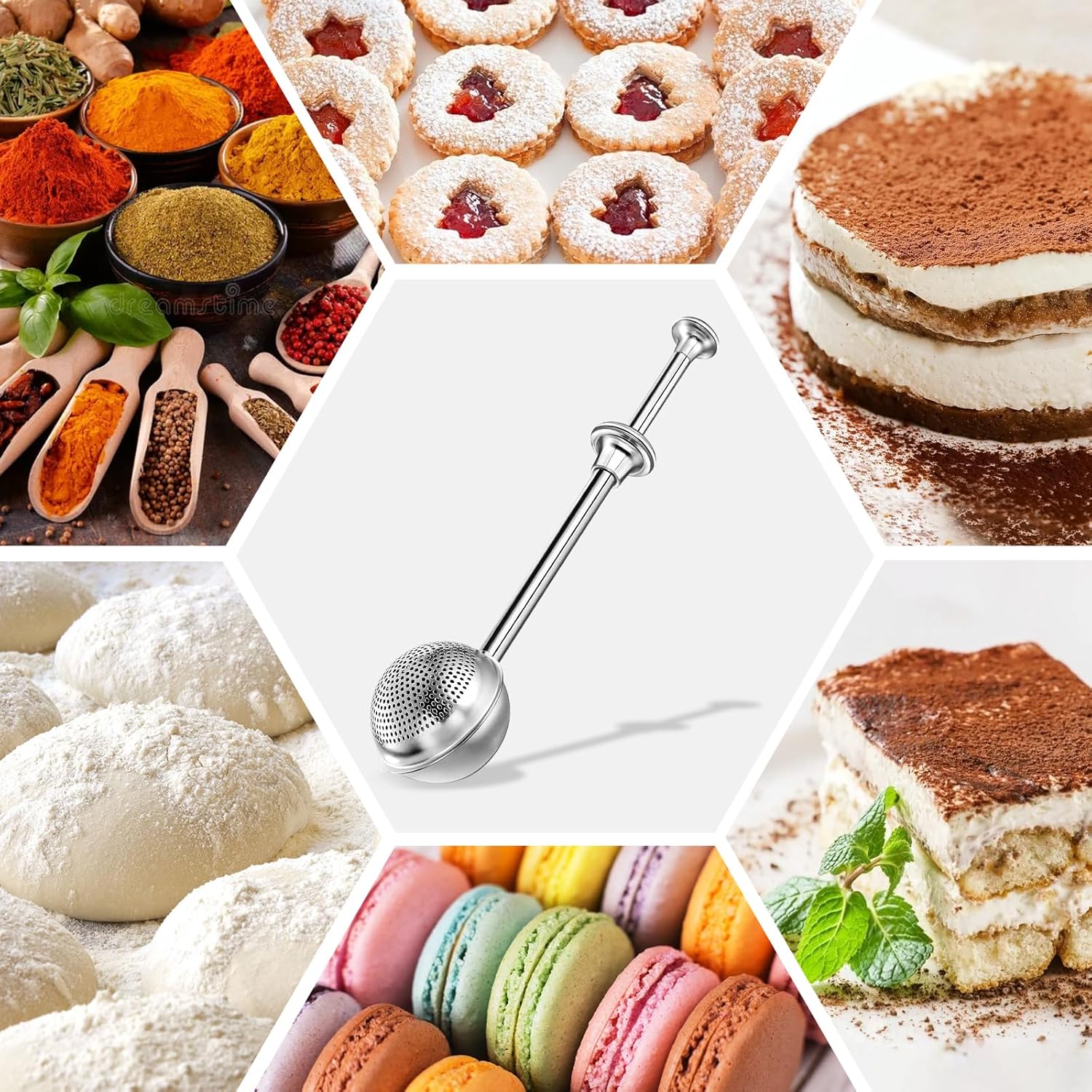 Powdered Sugar Shaker by [Brand Name] - One-Handed Operation Stainless Steel Dispenser for Flour & Spices