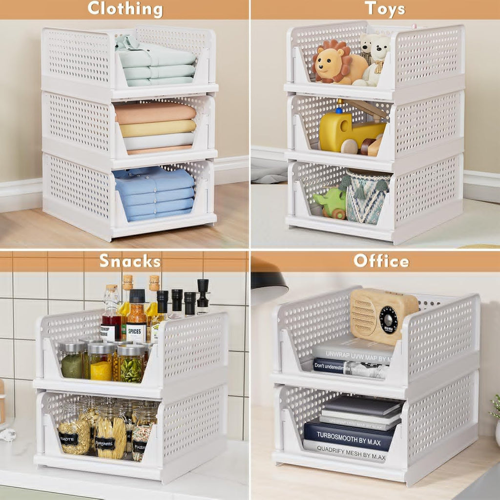 Stackable Closet Storage Baskets by [Brand Name] - Multifunctional & Foldable Organizers | Waterproof, Space-Saving Design, White - 5 Pack