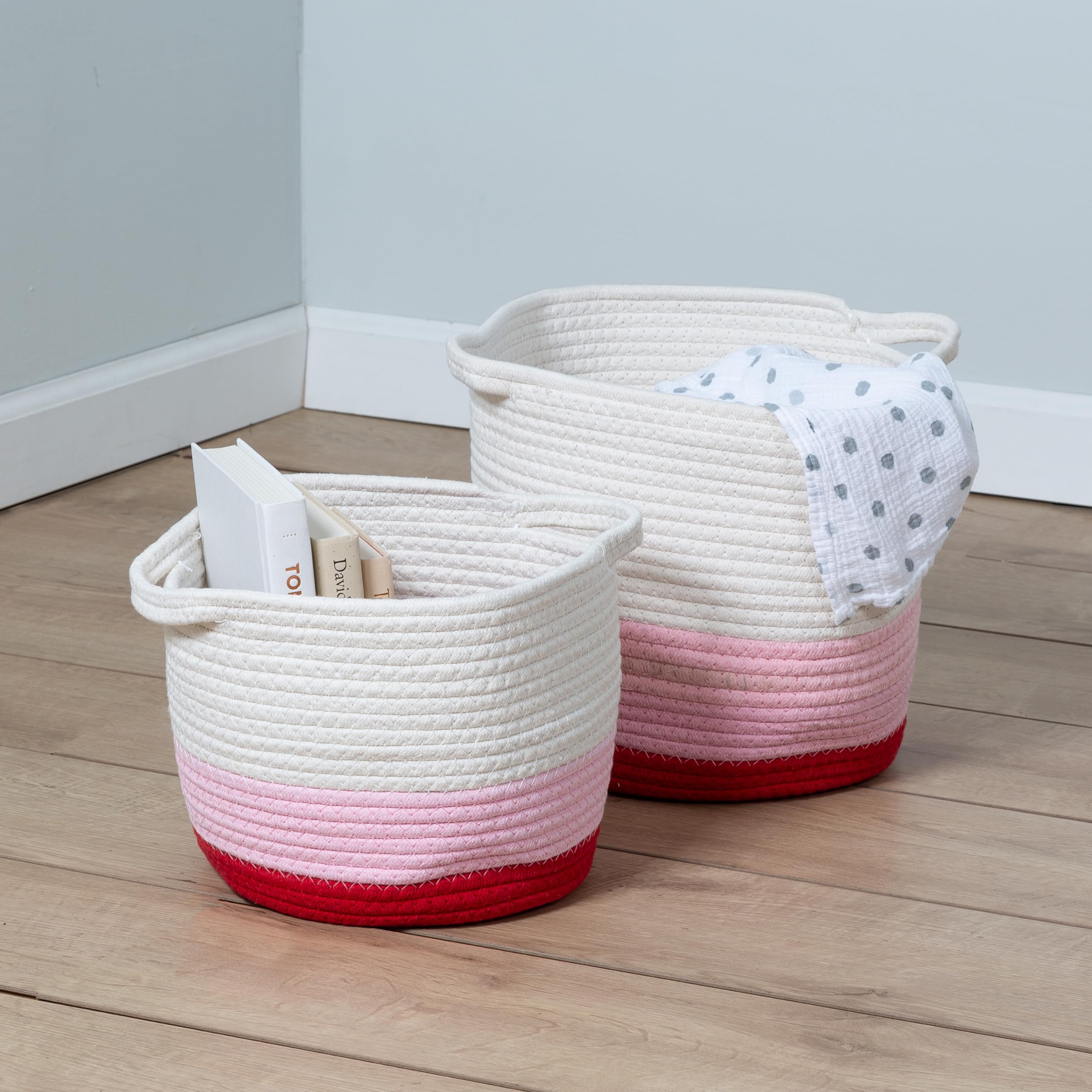 Honey-Can-Do Nesting Cotton Rope Storage Basket Set, Red Ombré STO-09319 White