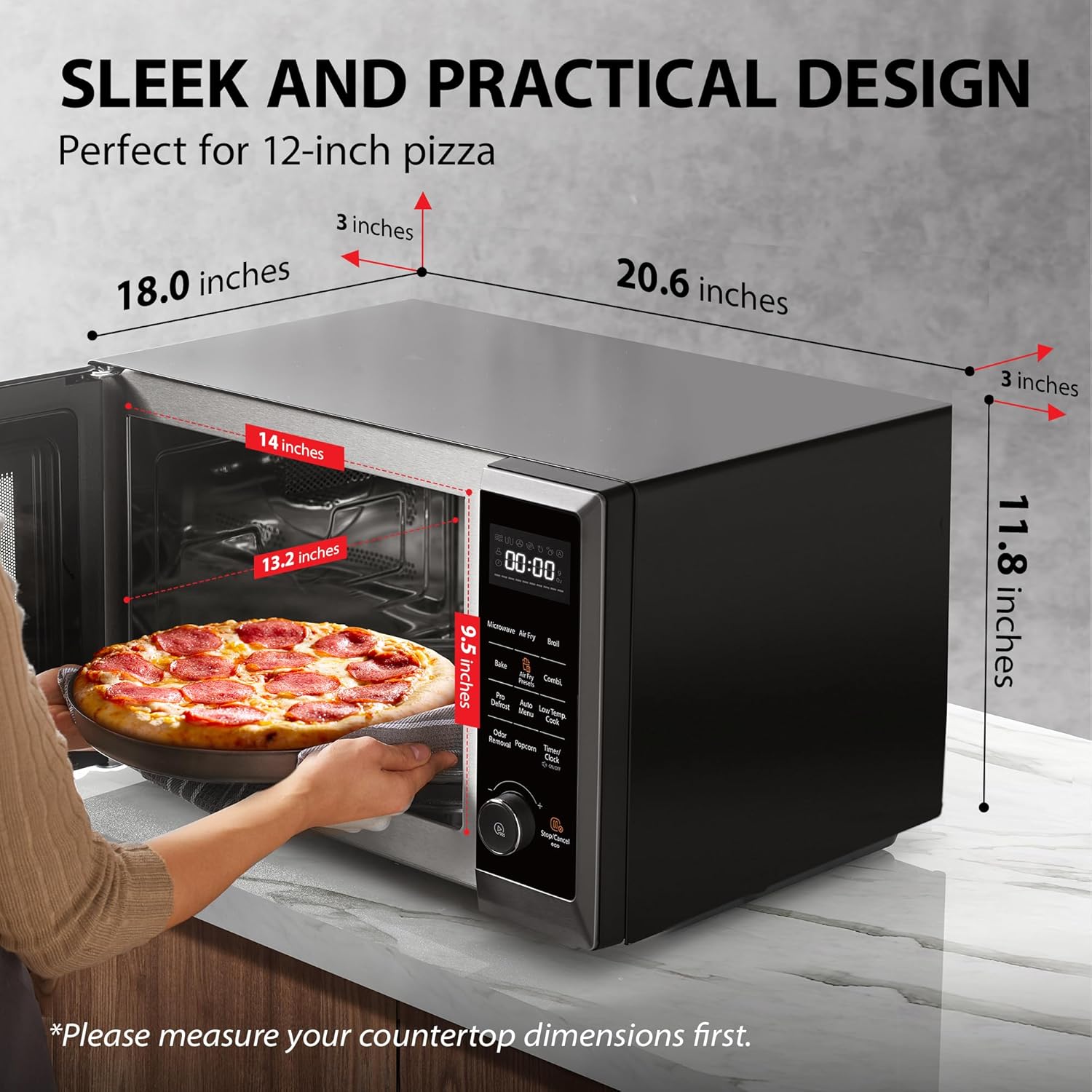 TOSHIBA 8-in-1 Air Fryer Combo Microwave Oven - Convection & Broil, 1.0 Cu.ft, Black Stainless Steel