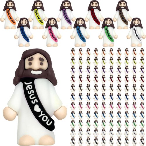 Little Jesus Figures Bulk - 110 Mini Jesus Loves You Figurines for Easter, Baptism & Party Favors | 11 Colors