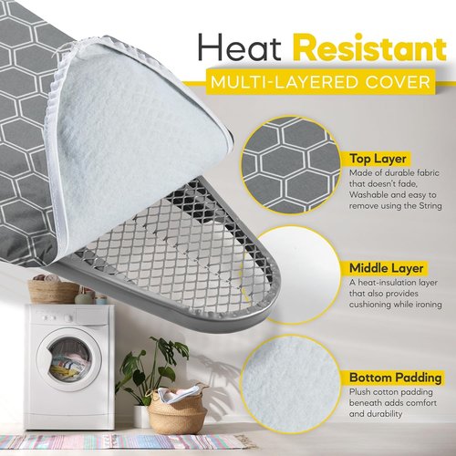 Full Size Ironing Board - 57” L x 15” W | Sturdy & Adjustable with Heat Resistant Cover - Silver Gray