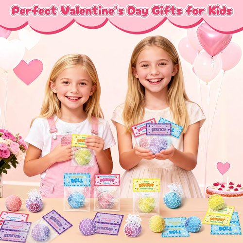 Valentines Day Gifts for Kids, 24 Pack Squeeze Stress Balls with Valentine Greeting Cards, Ideal Kids Exchange Gifts for School, Perfect Valentines Party Favors for Kids Boys Girls