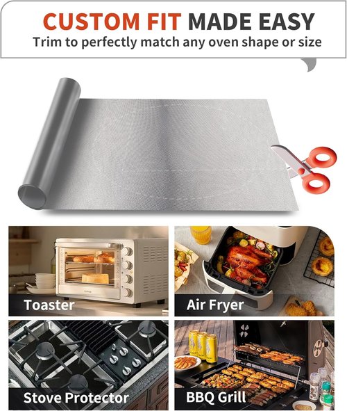 Heavy Duty Oven Liners by [Brand Name] - 2 Pack Reusable Mats, 17"x 25" | BPA & PFOA Free, Silver