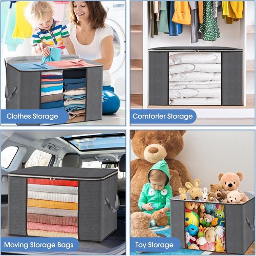 AIOR Storage Bags - 90L Large Foldable Clothes Organizers | Sturdy Zippers & Handles, 2 Pack for Bedding & Blankets