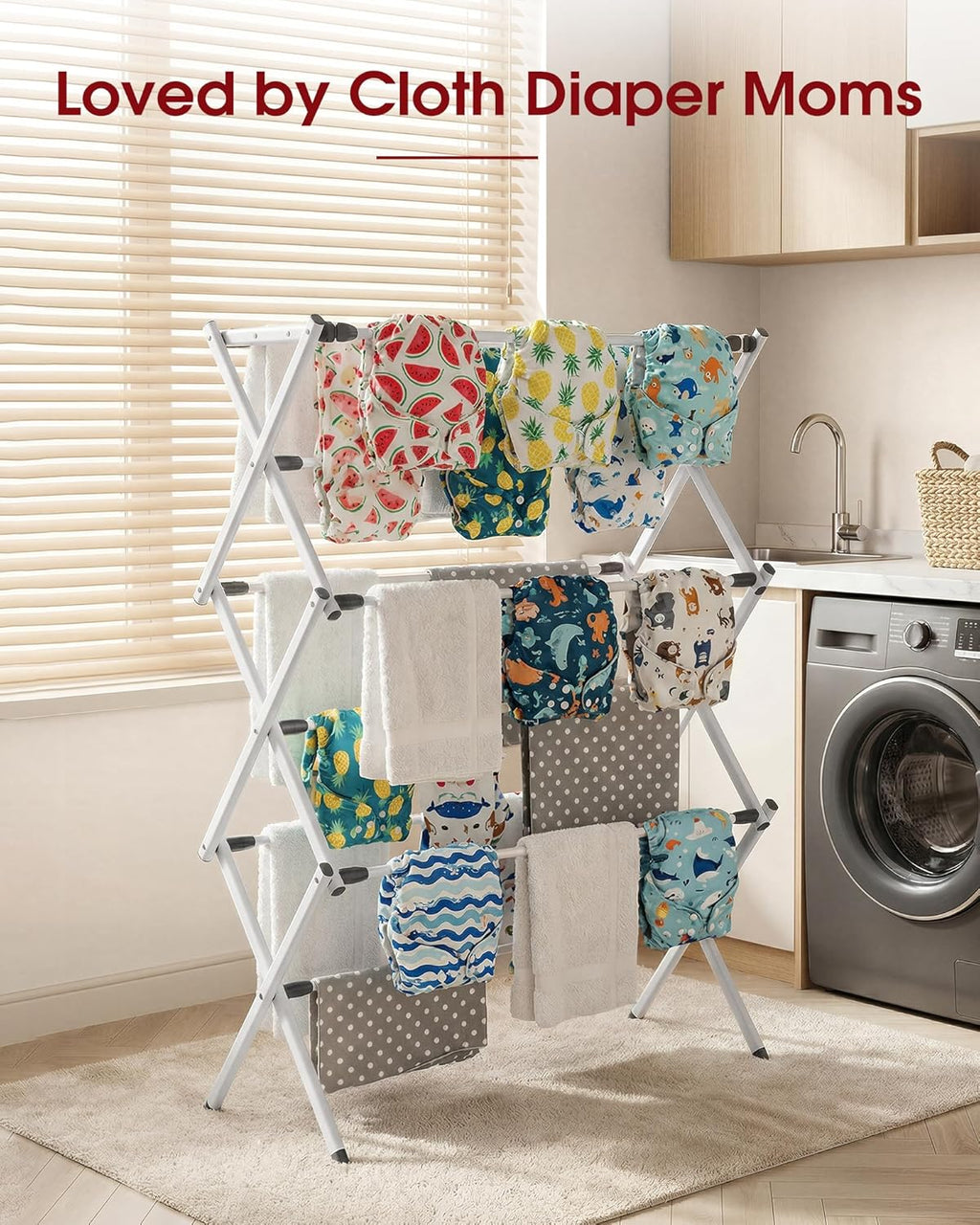 Sakugi Foldable Clothes Drying Rack - Space-Saving 3-Tier Metal Laundry Rack for Indoor & Outdoor Use | 11.4"D x 29.1"W x 37.4"H, White & Black