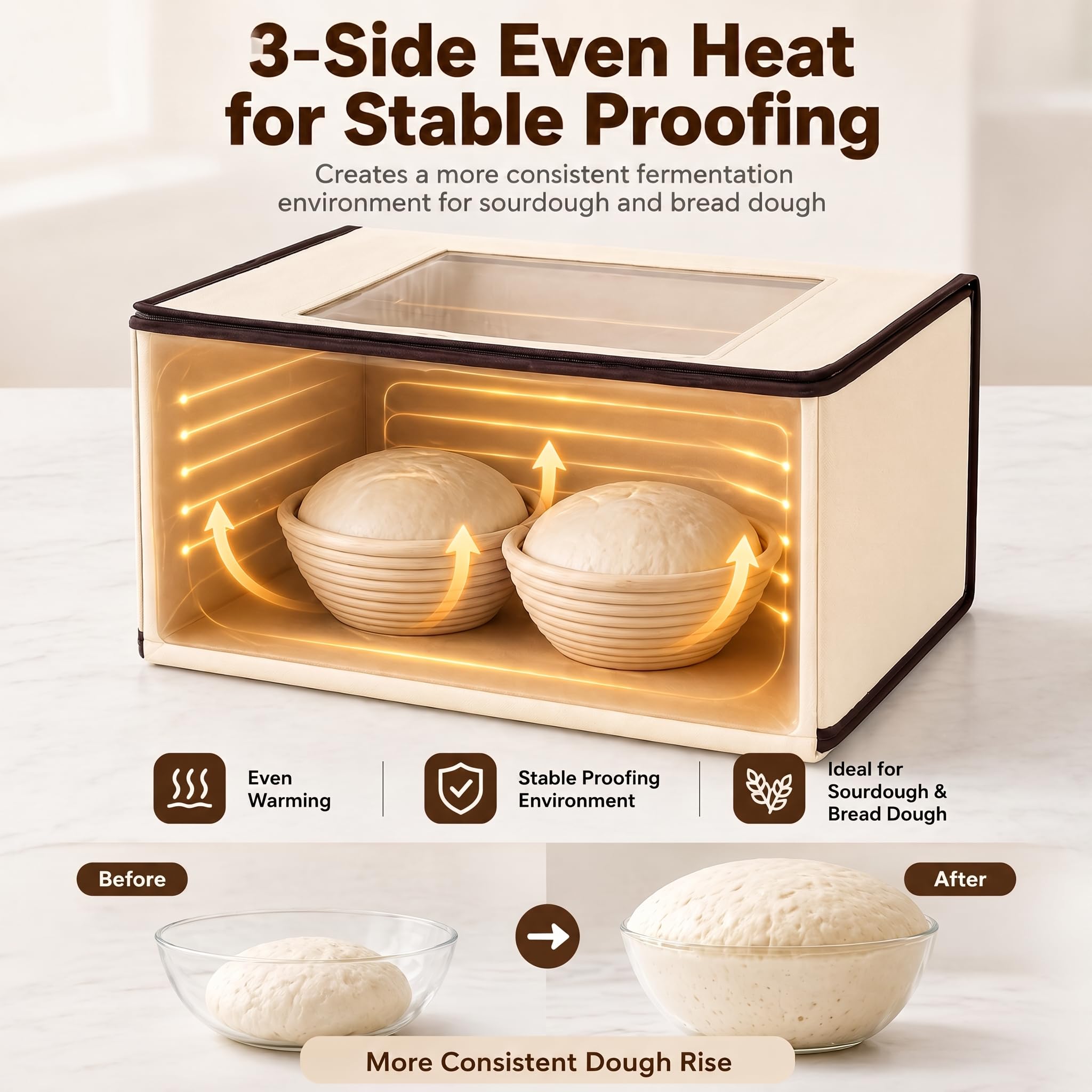 BLUBYEES Folding Bread Proofing Box, 3-Sided Heating with Precise 68-104°F Temp Control, 48H Timer, Family-Size Dough Proofer for 2 Loaves, Sourdough & Pizza Dough