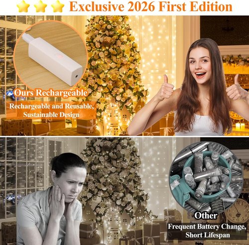 Lakumu LED Fairy Lights - Rechargeable Twinkle String Lights with Timer | 5M/16FT Warm White for Bedroom, Wedding, Decor