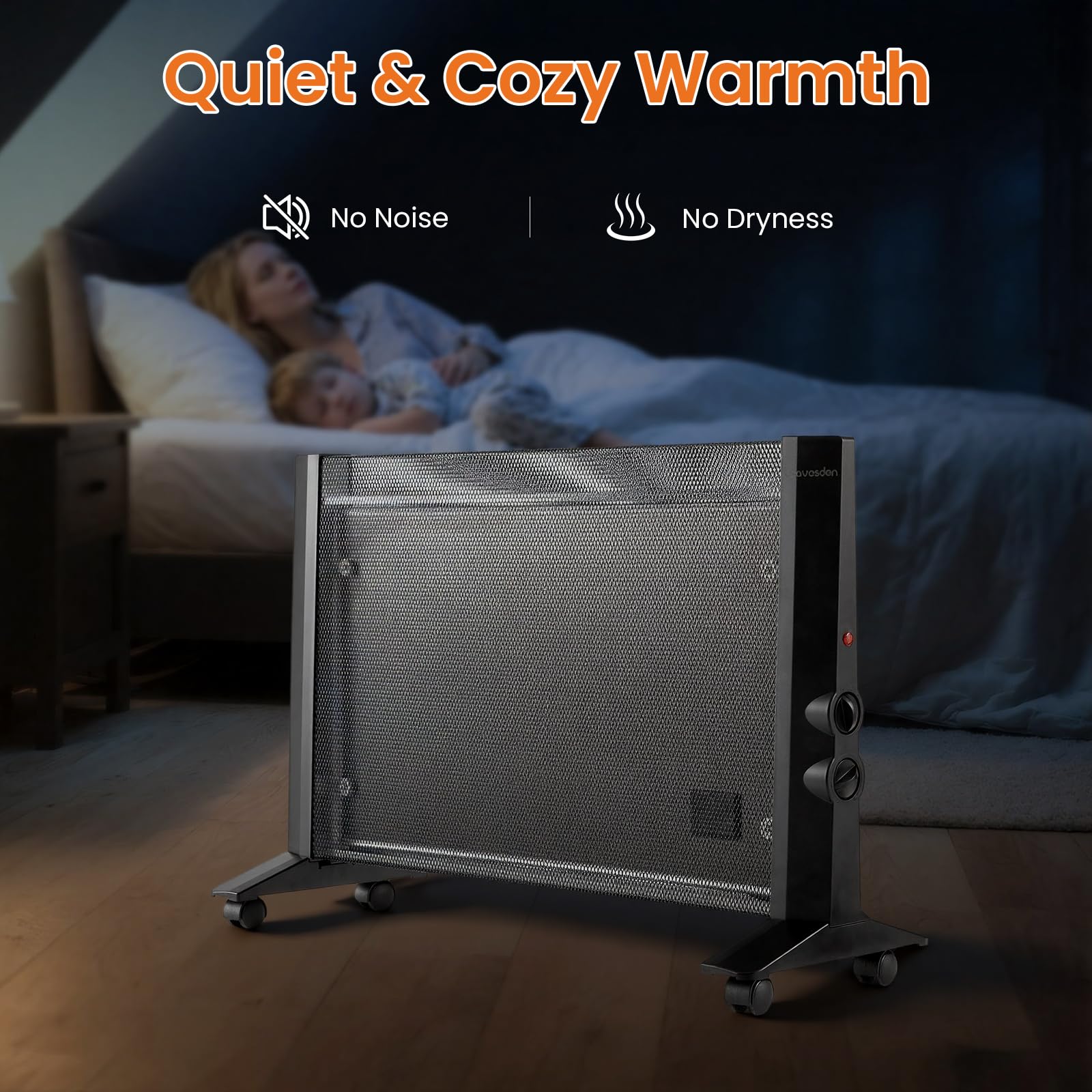 Space Heater for Indoor Use Large Room, 1500W Infrared Electric Room Heater for Bedroom Office, Overheating & Tip-Over Protection
