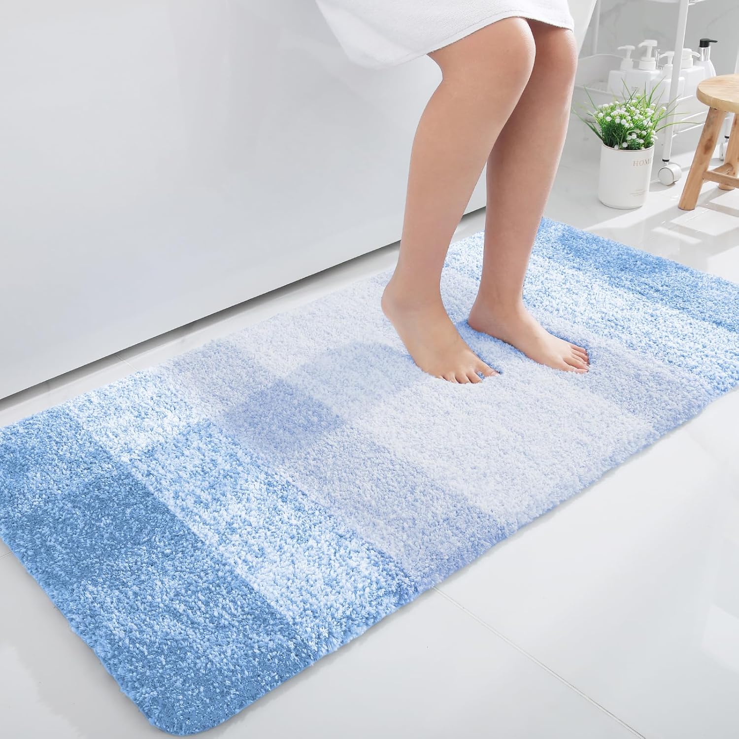 OLANLY Large Bathroom Rugs - Extra Soft Microfiber Mat 45x27 | Quick Dry, Washable, Light Blue