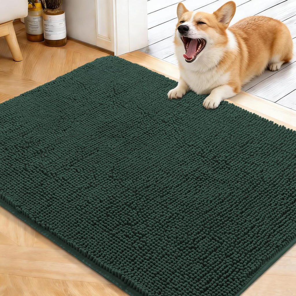 OLANLY Dog Door Mat - Absorbent Non-Slip Washable Doormat for Muddy Paws | 40x32 Blackish Green