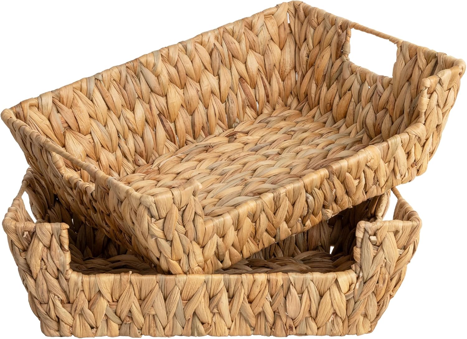 StorageWorks Water Hyacinth Baskets - Stackable Wicker Pantry Organizers with Built-in Handles | 2-Pack