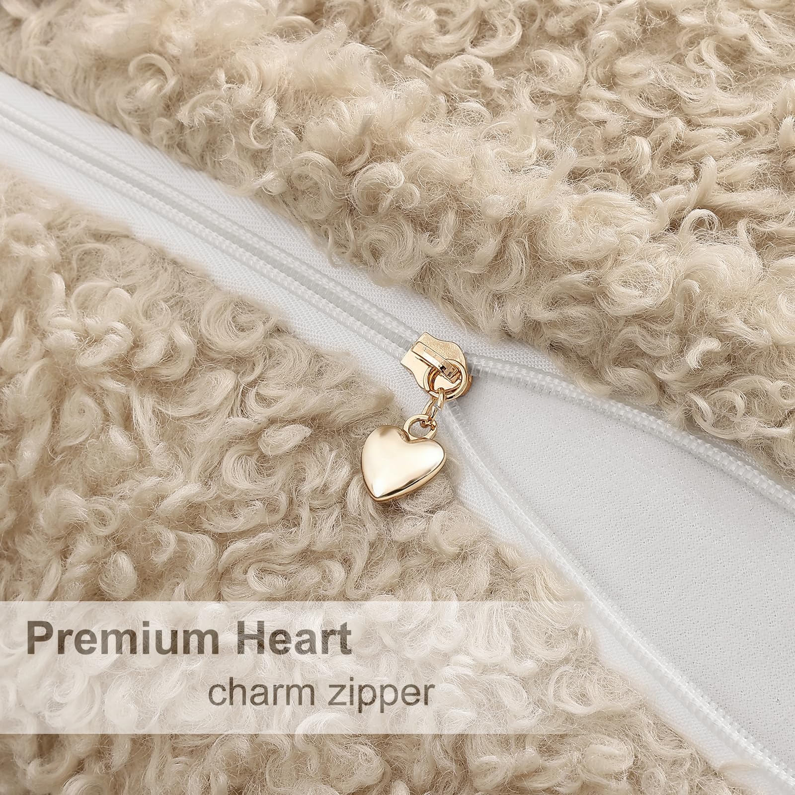 decorUhome Pack of 2 Throw Pillow Covers 18x18 Inch, Faux Fur Decorative Sherpa Pillow Covers Fuzzy Accent Soft Sheepskin Fleece Pillow Cases for Couch Living Room Bed, Neutral Oatmeal