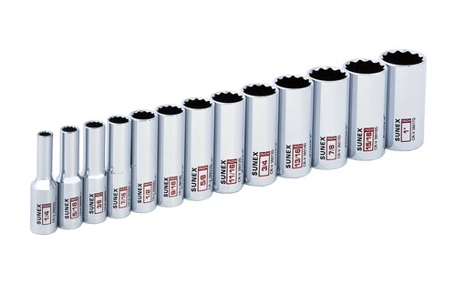 13Piece 3/8" Drive Chrome Socket Rail 12Pt SAE Deep