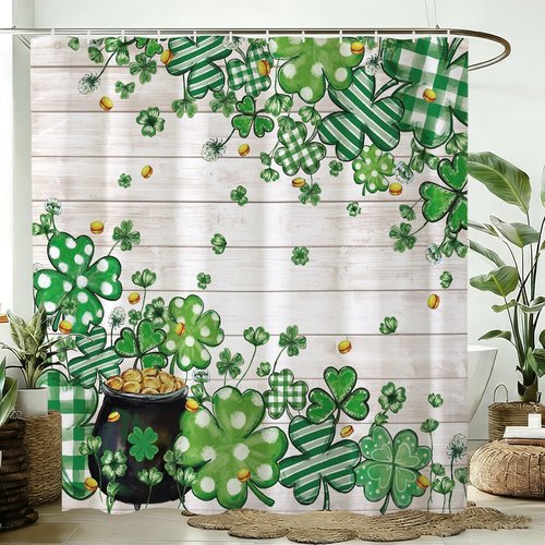 Baccessor Happy St.Patrick's Day Shower Curtain,Lucky Green Shamrock Clover Shower Curtain Bathroom Bath Home Decor Waterproof Polyester Fabric with Hooks 72 W x72 H Inch