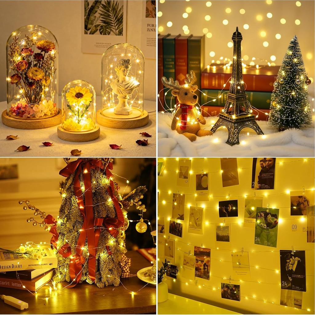 Skiennix Fairy Lights - 32FT Rechargeable Battery Operated Mini LED String Lights | Waterproof Warm White for Bedroom & Party Decor