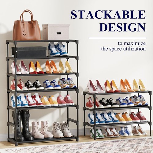 Kitsure Shoe Rack - Stackable 5-Tier Non-Woven Shoe Organizer for Closet & Entryway - 27.5" Wide, Black