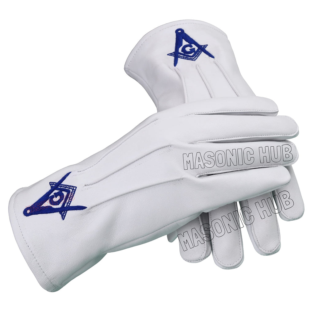 MASONIC BLUE LODGE MASTER MASON 100% LAMBSKIN APRON & WORKING TOOLS CHAIN COLLAR WITH MASTER MASON BLUE LODGE 100% LAMBSKIN GLOVE- HAND MADE