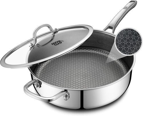 **SNOWCLAD Nonstick Frying Pan with Lid - 5 Quart Hybrid Saute Pan | PFOA Free, 12-Inch Deep, Dishwasher & Oven Safe**