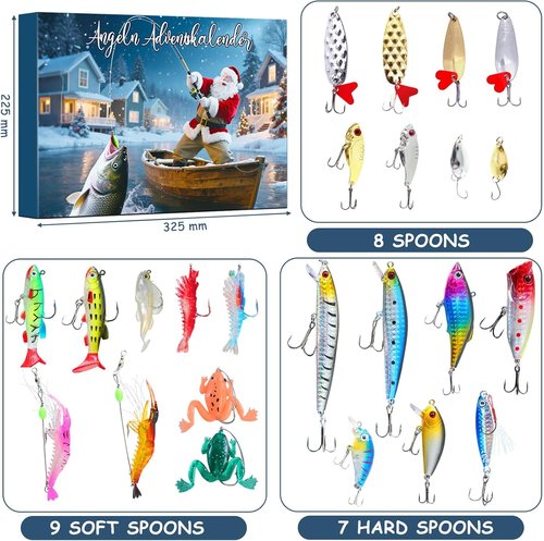 Fishing Lure Advent Calendar 2025 - 24 Days of Christmas Countdown Gifts for Fishermen & Teens