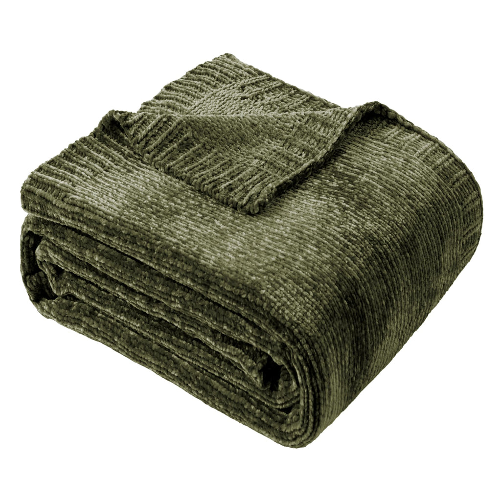 BATTILO HOME Olive Green Chenille Throw Blanket for Couch, Cozy Knit Throw Blanket for Bed Sofa Outdoor, Super Soft Warm Green Blankets Chenille Blankets for Home Decor, 51"x67"