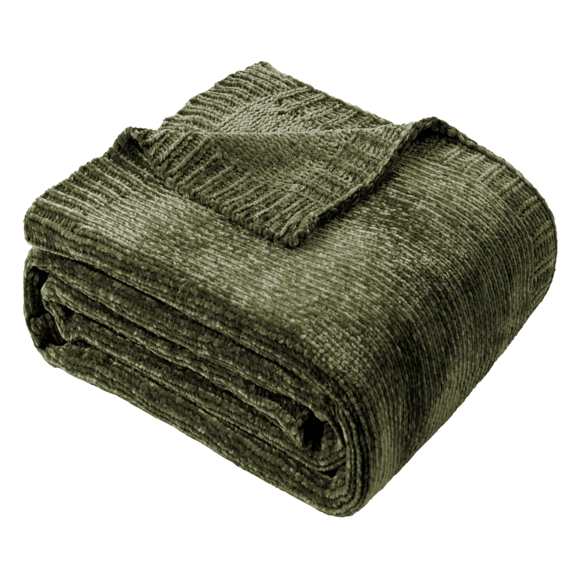 BATTILO HOME Olive Green Chenille Throw Blanket for Couch, Cozy Knit Throw Blanket for Bed Sofa Outdoor, Super Soft Warm Green Blankets Chenille Blankets for Home Decor, 51"x67"