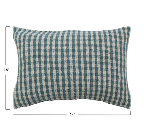 Creative Co-Op Woven Recycled Cotton Blend Lumbar Pillow Cover, Teal and White
