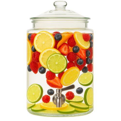 Large Glass Drink Dispenser with Spout – 1.5 Gallon Tall Mason Jar Style Beverage Server with Airtight Lid & Metal Spigot for Water, Tea, Juice, Punch, or Cocktails