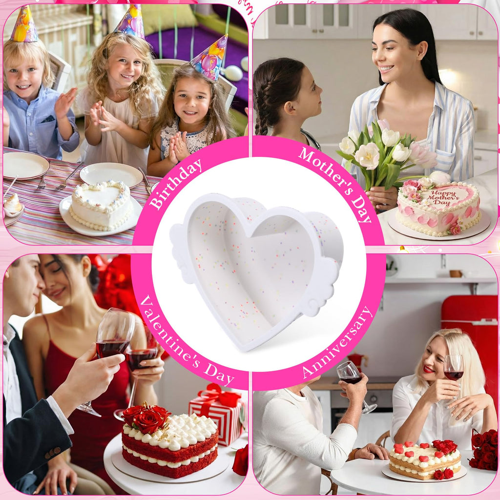Potchen 4 Pcs 6 Inch Heart Shaped Cake Pans with Metal Reinforcement Frame Non-stick Silicone Heart Shaped Cake Molds for Baking