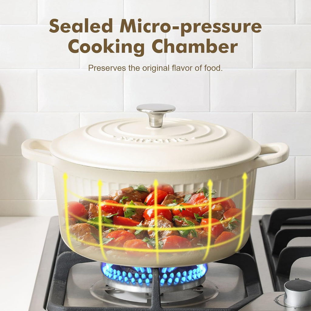 SENSARTE Enameled Cast Iron Dutch Oven - 3.5 Quart Heavy-Duty Kitchen Pot with Lid & Potholders | White
