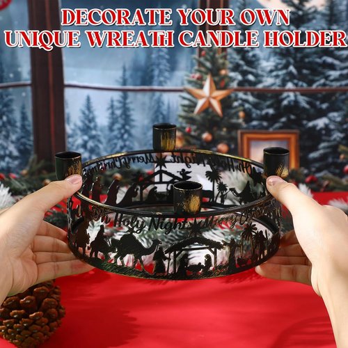 Blulu Advent Wreath Candle Holder - Rustic Nativity Scene Ring for Christmas Centerpiece | Metal Jesus Design
