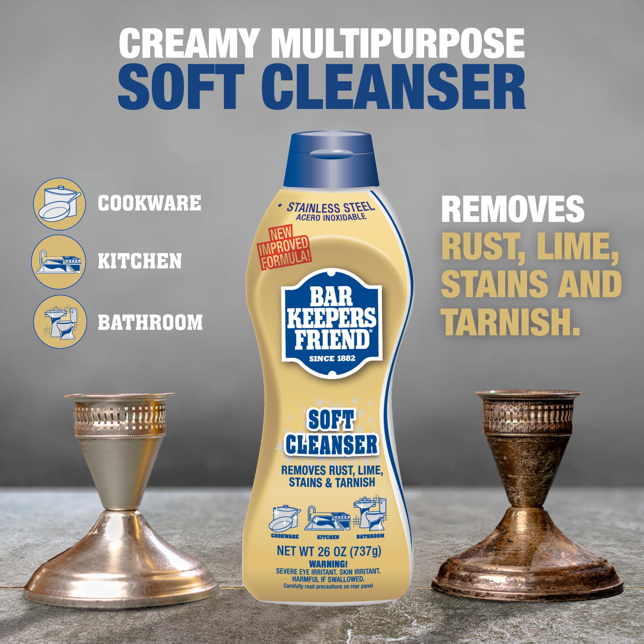 Bar Keepers Friend Soft Cleanser (26 oz) MORE Spray + Foam (25.4 oz) Multipurpose Cleaner Bundle, Stain & Rust Remover for Multi Surface Bathroom, Kitchen & Outdoor Cleaning