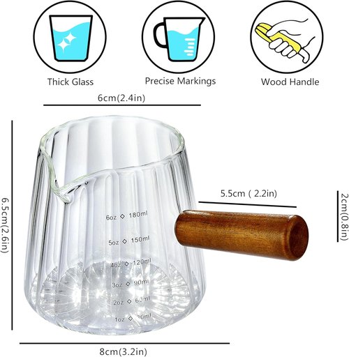 JINLIFA Espresso Cups - 6oz Glass Shot Measuring Cup with V-Shaped Mouth & Dual Markings