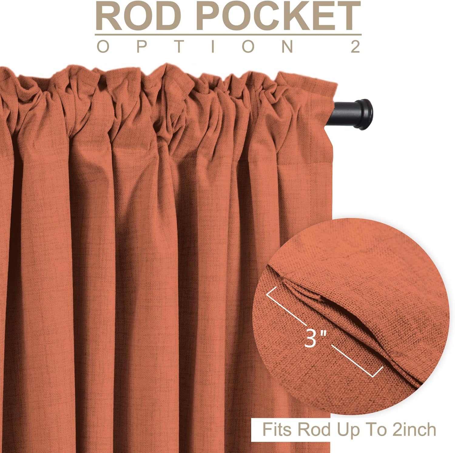 Skiennix 100% Blackout Linen Curtains - Thermal Insulated Drapes for Bedroom | 50" W x 96" L, Burnt Orange